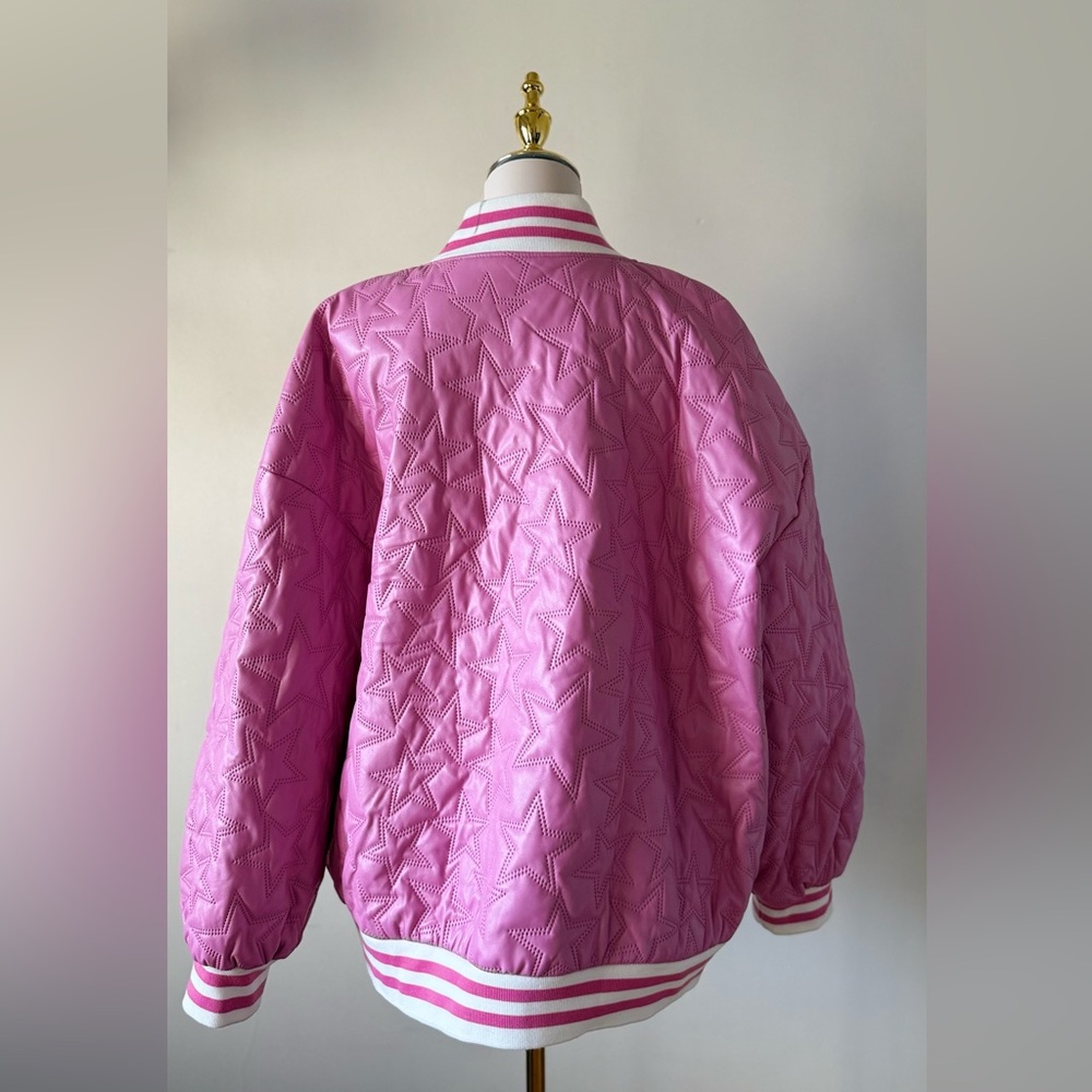 PU leather Stars Pink Bomber Jacket - Picture 6 of 12